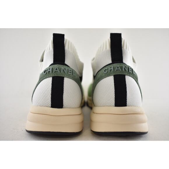 Chanel 22C Mens Green White Black Suede Knit CC Logo Low Trainer Sneaker 44 11 - Picture 12 of 13